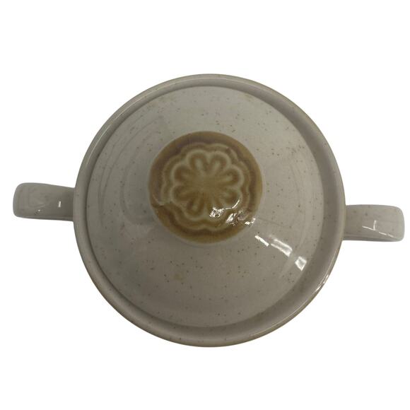 Vintage Crown Manor Stoneware Floral Garden Sugar Bowl Japan Made Flaw - Picture 2 of 5